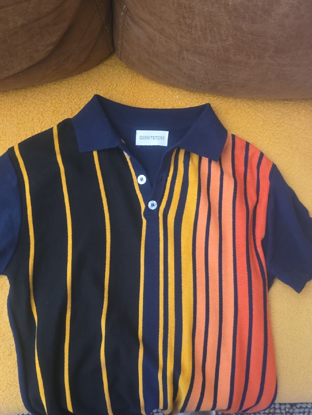 Men's Striped Polo Shirt — Navy, Yellow & Orange